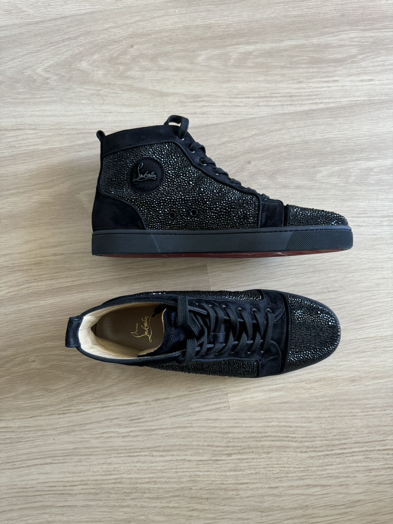 Christian Louboutin Louis Flat Veau Velours/Strass Sneakers Size 44.5