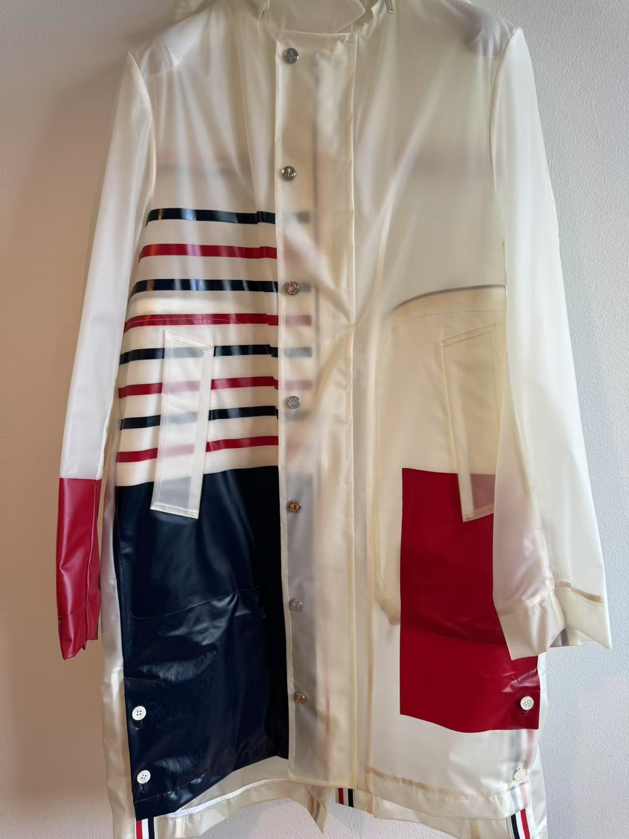 Thom Browne Transparent Stripe Rain Coat