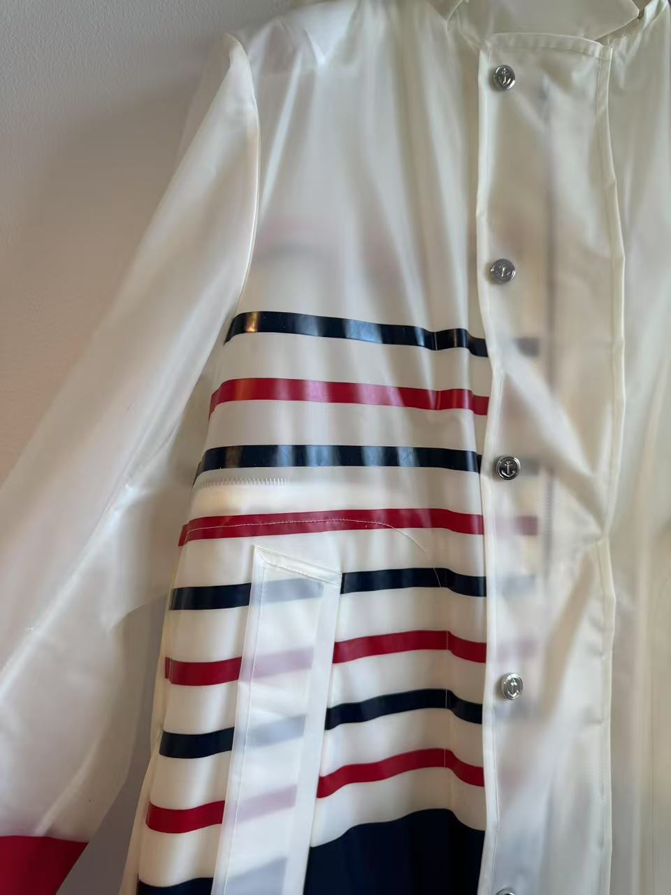Thom Browne Transparent Stripe Rain Coat