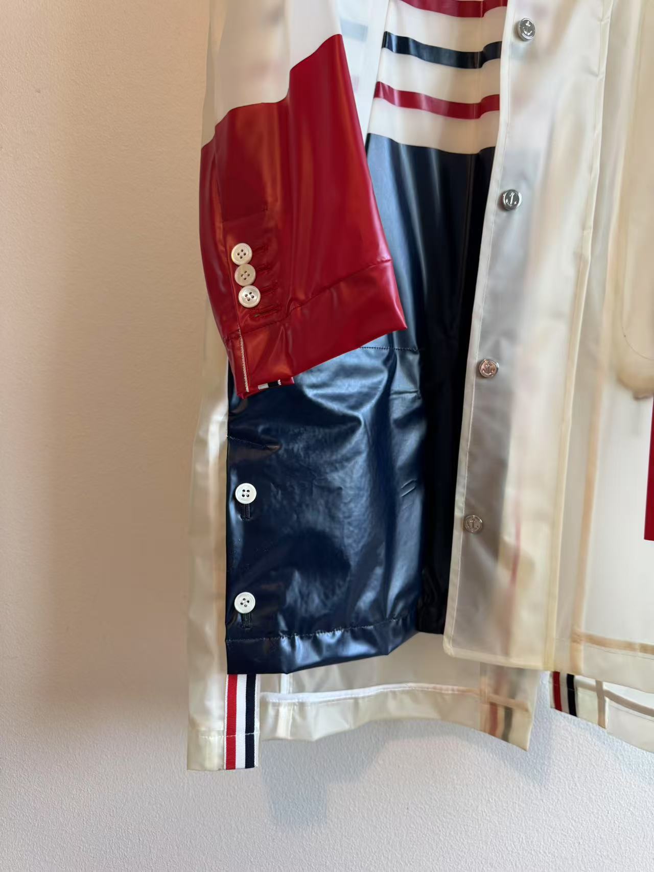 Thom Browne Transparent Stripe Rain Coat