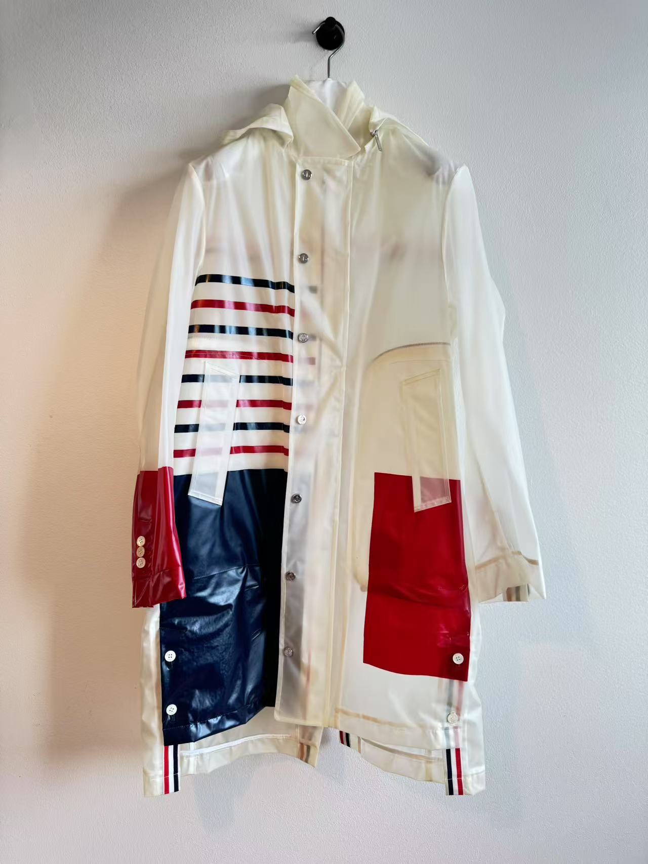 Thom Browne Transparent Stripe Rain Coat
