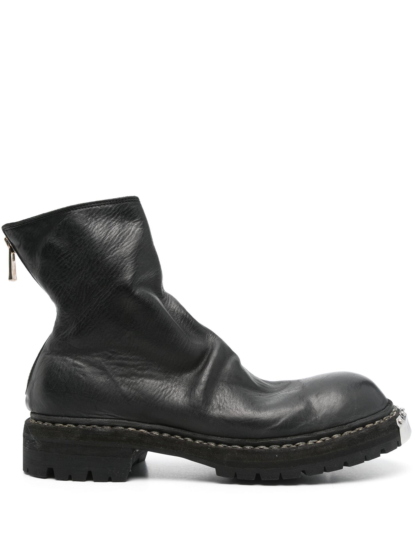 Black leather boot on a white background